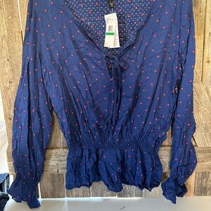 Jessica Simpson Navy Blouse with Red Dots